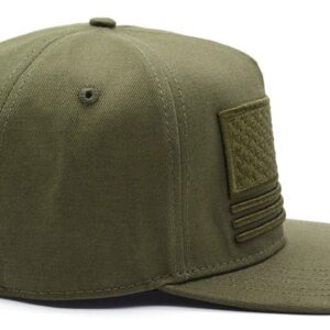 Uphily Olive Drab OD Green USA American Flag Flat Brim Bill Hat - High Profile Patriotic Snapback Baseball Cap for Men or Women