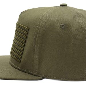 Uphily Olive Drab OD Green USA American Flag Flat Brim Bill Hat - High Profile Patriotic Snapback Baseball Cap for Men or Women