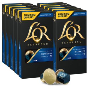 l'or decaf espresso capsules, 100 count decaf ristretto, single-serve aluminum coffee capsules compatible with the l'or barista system & *nespresso original machines