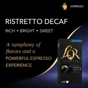 L'OR DECAF Espresso Capsules, 100 Count DECAF Ristretto, Single-Serve Aluminum Coffee Capsules Compatible with the L'OR BARISTA System & *Nespresso Original Machines