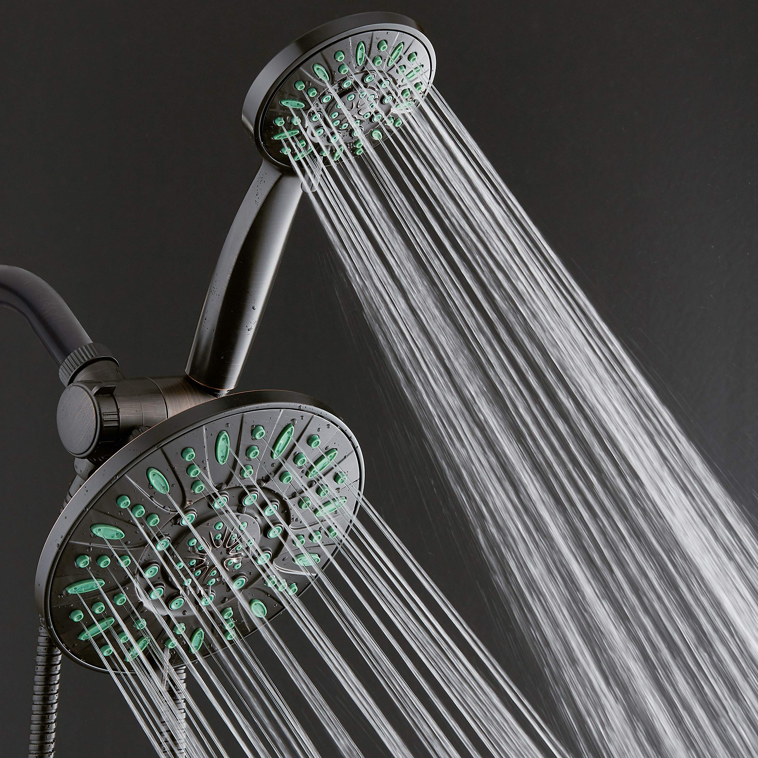 AquaDance Antimicrobial/Anti-Clog High-Pressure 30-setting Rainfall Shower Combo, Microban Nozzle Protection from Growth of Mold, Mildew & Bacteria, Oil-Rubbed Bronze Finish/Coral Green Jets