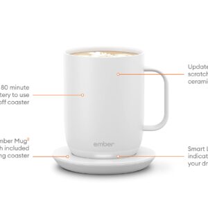 Ember Temperature Control Smart Mug 2, 14 Oz, App-Controlled Heated Coffee Mug with 80 Min Battery Life and Improved Design, White