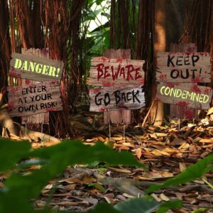 GABOSS Halloween Decorations Beware Signs Yard Stakes Outdoor Creepy Assorted Warning Sign,Scary Zombie Theme Party Decor Supplies,3 Pieces,16.5" x 12.2"