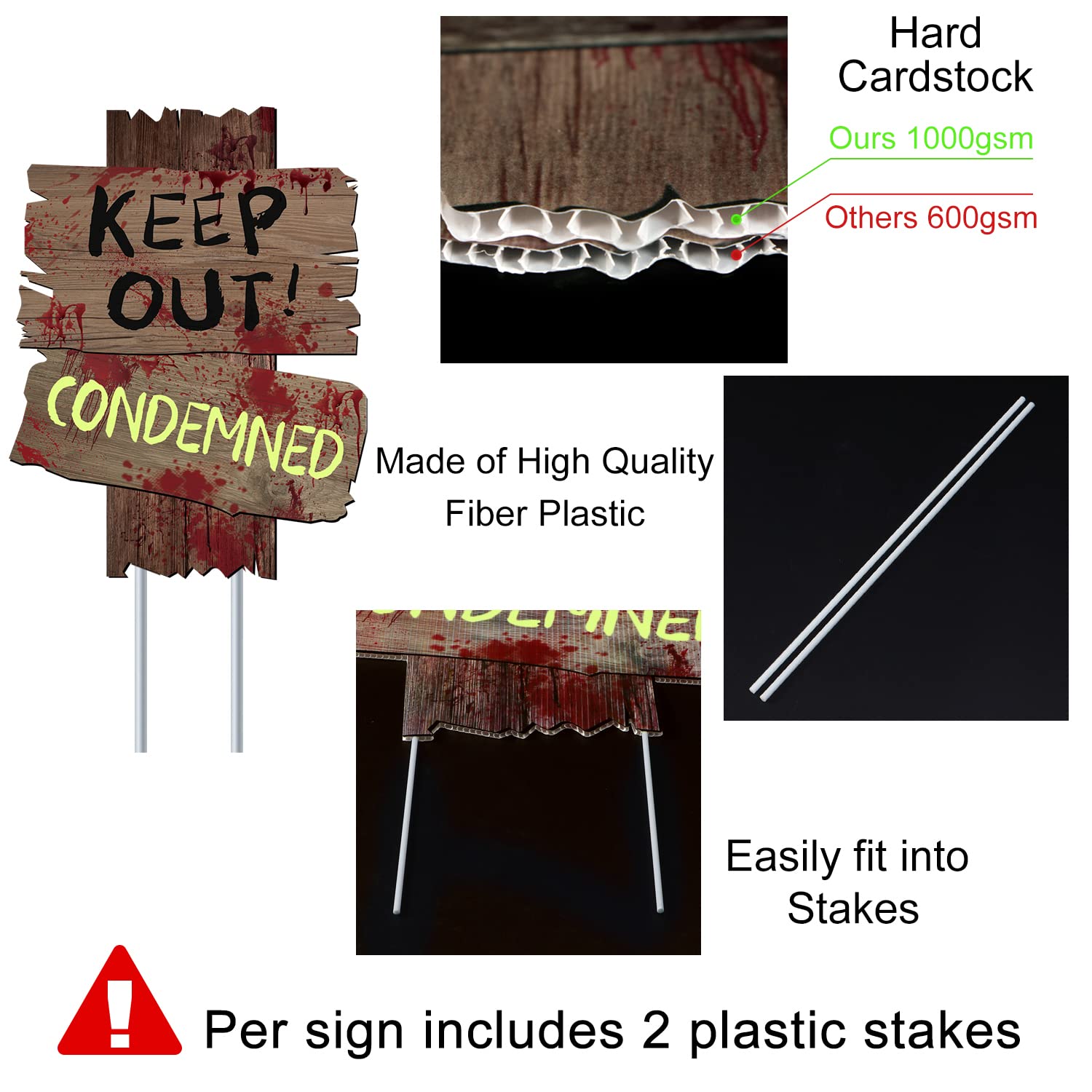 GABOSS Halloween Decorations Beware Signs Yard Stakes Outdoor Creepy Assorted Warning Sign,Scary Zombie Theme Party Decor Supplies,3 Pieces,16.5" x 12.2"