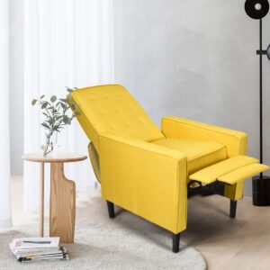 Giantex Push Back Recliner Chair, Modern Fabric Recliner w/Button-Tufted Back, Accent Arm Chair for Living Room, Bedroom, Home Office (Yellow)