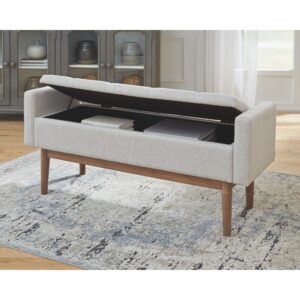 Signature Design by Ashley Briarson Tufted Upholstered Accent Bench with Storage, Beige & Brown