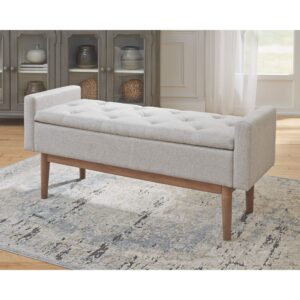 Signature Design by Ashley Briarson Tufted Upholstered Accent Bench with Storage, Beige & Brown