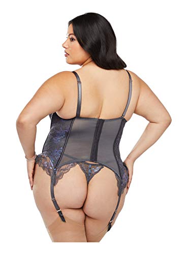 Savage X Fenty, Women's, Curvy Living In The Clouds Iridescent Lace Corset, Blackened Pearl, 1X