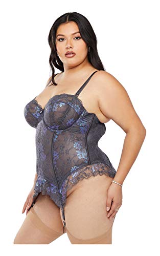 Savage X Fenty, Women's, Curvy Living In The Clouds Iridescent Lace Corset, Blackened Pearl, 1X