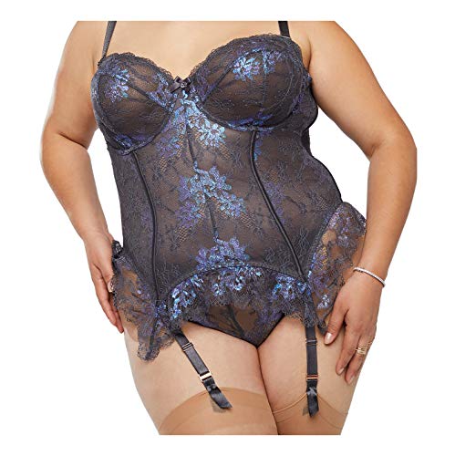 Savage X Fenty, Women's, Curvy Living In The Clouds Iridescent Lace Corset, Blackened Pearl, 1X