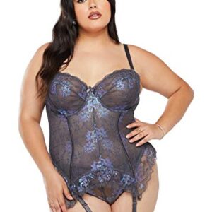 Savage X Fenty, Women's, Curvy Living In The Clouds Iridescent Lace Corset, Blackened Pearl, 1X