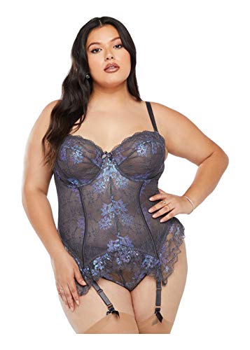 Savage X Fenty, Women's, Curvy Living In The Clouds Iridescent Lace Corset, Blackened Pearl, 1X