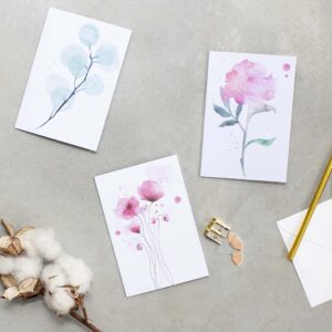 Colour Up Your Day Cute Watercolor Botanical Greeting Cards Box of 24 cards with Envelopes and Seal Stickers. All Occasion Blank Thank you cards, Appreciation, Birthday, Sympathy