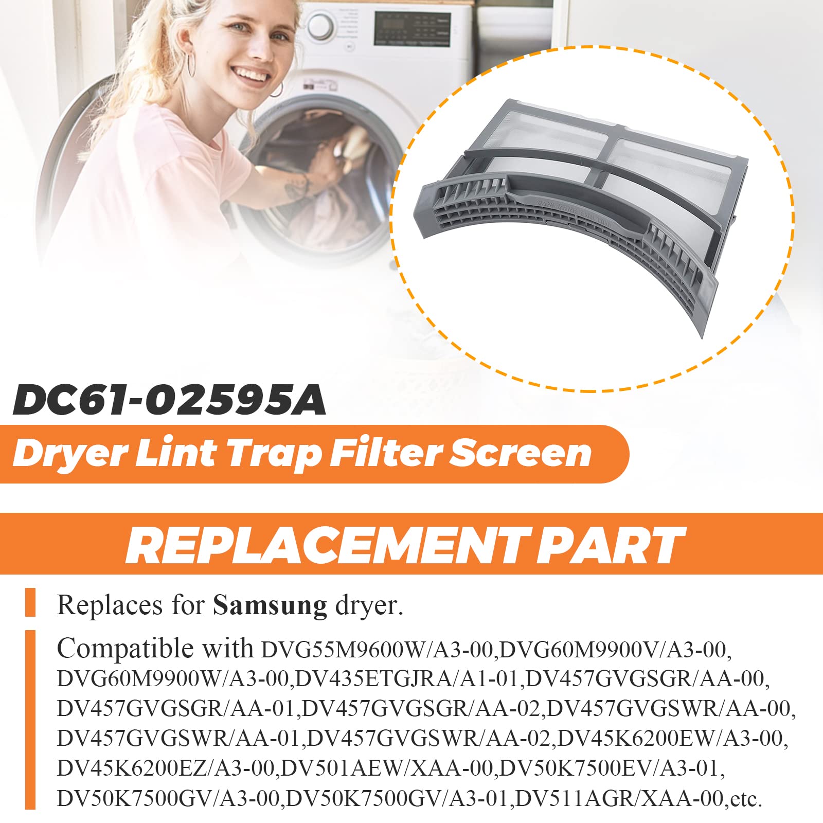 2024 Upgraded DC61-02595A Dryer Lint Filter Case Screen by Beaquicy - Replacement for samsung Dryer - Replaces 2069505, AP4578777, PS4206799, Polyester Vinyl Standard Size Dryer Lint Screen