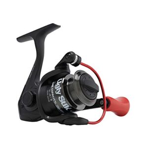 ugly stik ugly tuff spinning spinning reel, size 25, 5 stainless steel ball bearing system, oil felt front drag drag, max of 16.5lb i 7.5kg, black