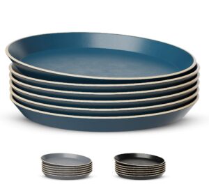 kook dinner plates, ceramic round kitchen dinnerware set, dishwasher & microwave safe, stoneware, high edge, 10 inch, set of 6, navy