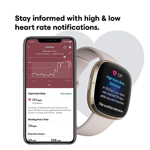 Fitbit Sense Advanced Smartwatch with Tools for Heart Health, Stress Management & Skin Temperature Trends, White/Gold, One Size (S & L Bands Included)