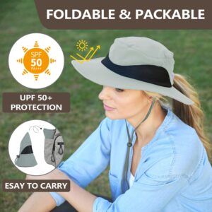 Solaris Ponytail Hole UPF 50 Women Sun Protection Hat for Garden Hiking Safari, Gray