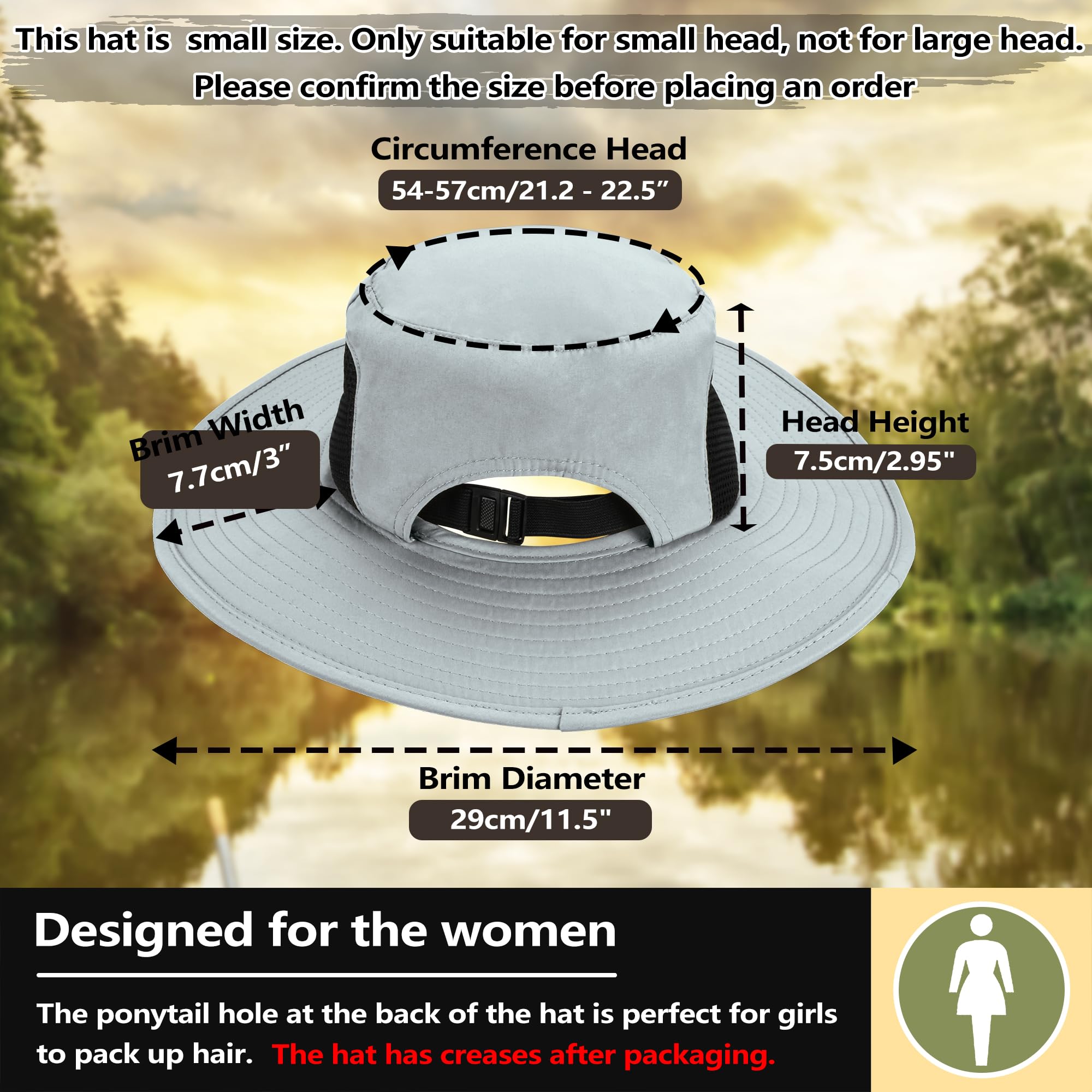 Solaris Ponytail Hole UPF 50 Women Sun Protection Hat for Garden Hiking Safari, Gray