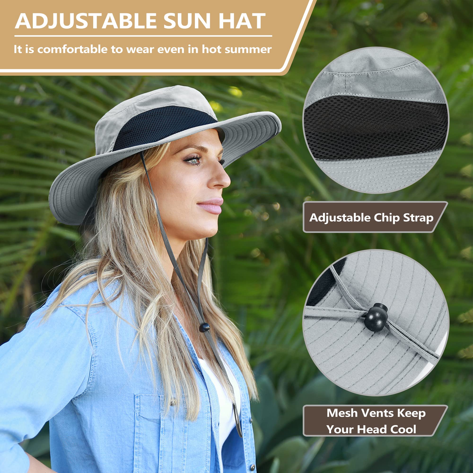 Solaris Ponytail Hole UPF 50 Women Sun Protection Hat for Garden Hiking Safari, Gray