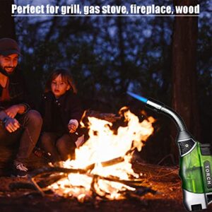 Yeuligo Torch Lighters, Butane Lighter with 360° Flexible Neck and Visible Window, Refillable Grill Lighter with keyhole, Green(without Gas)