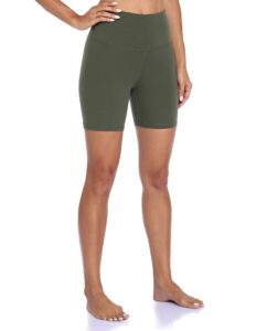 yunoga women's high waisted yoga short 6" inseam workout athletic biker shorts (l, army green)