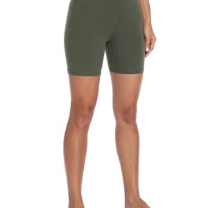 YUNOGA Women's High Waisted Yoga Short 6" Inseam Workout Athletic Biker Shorts (L, Army Green)