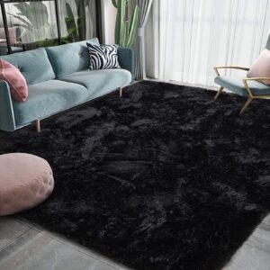 HOMORE Rugs for Living Room 6x9 Black Fluffy Area Rug Modern Shag Rugs for Bedroom, Super Soft and Comfy Carpet, Cute Carpets for Kids Nursery Boys Girls Room Decor