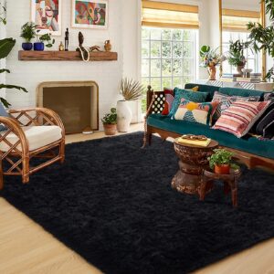 HOMORE Rugs for Living Room 6x9 Black Fluffy Area Rug Modern Shag Rugs for Bedroom, Super Soft and Comfy Carpet, Cute Carpets for Kids Nursery Boys Girls Room Decor