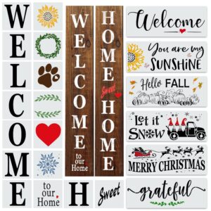 22pcs large letter welcome stencils for painting on wood - vertical welcome and home sweet home stencils - farmhouse stencils for crafts reusable - ideal stencil templates for wood signs & crafting