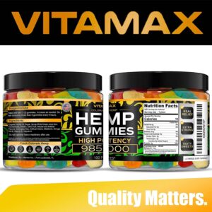 Vitamax Hemp Gummies - 985,000 - Peace & Relaxation - Natural Tasty Fruit Flavors - Made in USA - 100ct