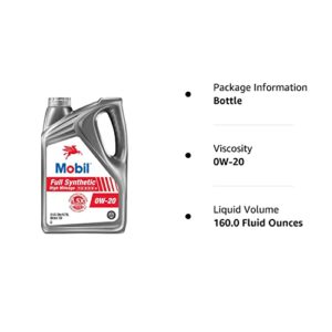 Mobil Full Synthetic High Mileage Motor Oil 0W-20, 5 Quart