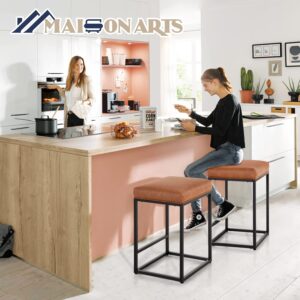 MAISON ARTS Counter Height 24" Bar Stools Set of 2 for Kitchen Counter Backless Modern Barstools Industrial Upholstered Faux Leather Stools Farmhouse Island Chairs, (24 Inch, Brown)