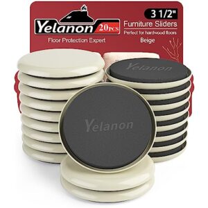 yelanon furniture sliders, 20pcs-3 1/2” furniture sliders for carpet, furniture pads hardwoods floors, heavy duty furniture movers sliders, reusable moving pads, floor protectors for carpet