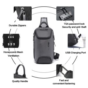 Anti Theft Sling Bag Shoulder Crossbody Bags Sling Backpack with USB Charging Port Waterproof Travel Hiking Daypack (Gray)