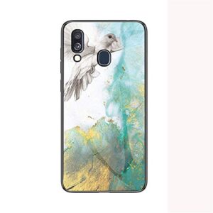 jz marble glass phone case for samsung galaxy a40 with [soft edge + tempered glass back cover] - pigeon marble