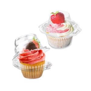 lokqing 100 pcs cupcake boxes plastic individual cupcake containers single cupcake carrier with connected airtight dome lid for party