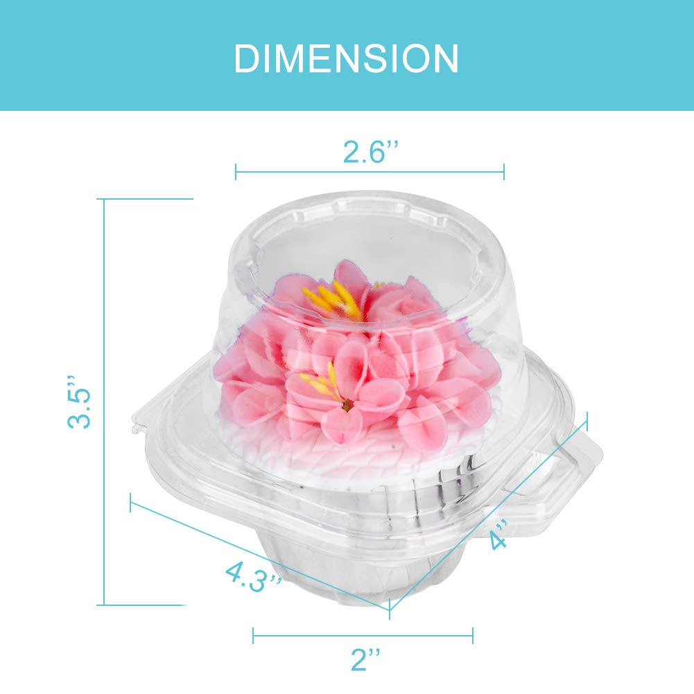 LOKQING 100 Pcs Cupcake Boxes Plastic Individual Cupcake Containers Single Cupcake Carrier with Connected Airtight Dome Lid for Party