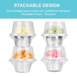 LOKQING 100 Pcs Cupcake Boxes Plastic Individual Cupcake Containers Single Cupcake Carrier with Connected Airtight Dome Lid for Party