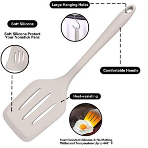 Silicone Cooking Utensil Kitchen Utensil Set, 24 Pcs Non-stick Cooking Utensils Spatula Set with Holder by AIKKIL, Heat Resistant Kitchen Gadgets Tools Set for Cookware(Khaki) Roll over image to zoom