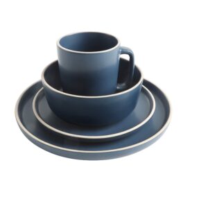 Gibson Home Zuma 16 Piece Round Kitchen Dinnerware Set, Dishes, Plates, Bowls, Mugs, Service for 4, Matte Stoneware, Cobalt Blue (127342.16R)