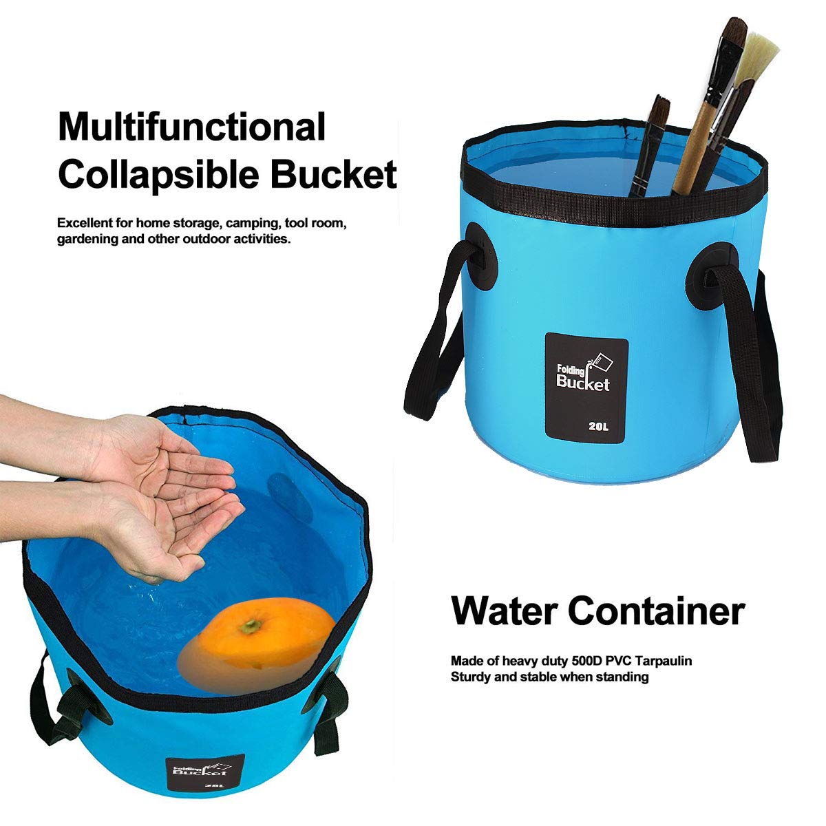 2 Pack Collapsible Buckets,Camping Water Storage Container 5 Gallon(20L) Portable Folding Bucket Wash Basin for Traveling Hiking Fishing Boating Gardening(Blue)