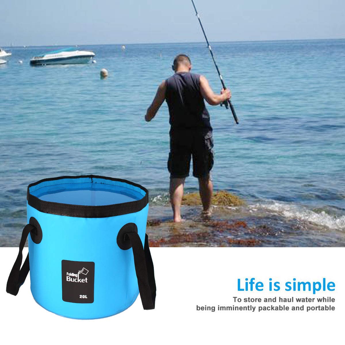 2 Pack Collapsible Buckets,Camping Water Storage Container 5 Gallon(20L) Portable Folding Bucket Wash Basin for Traveling Hiking Fishing Boating Gardening(Blue)