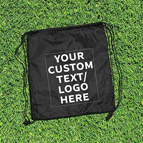 DISCOUNT PROMOS Custom Classic Polyester Drawstring Bags Set of 10, Personalized Bulk Pack - Bring Everywhere You Go, Great for Travelling, Gym and for Everyday Use - Black