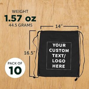 DISCOUNT PROMOS Custom Classic Polyester Drawstring Bags Set of 10, Personalized Bulk Pack - Bring Everywhere You Go, Great for Travelling, Gym and for Everyday Use - Black