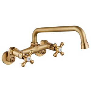 gotonovo wall mount faucet 6 inch center antique brass kitchen sink taps 2 cross knobs handle victorian commercial with 9inch spout