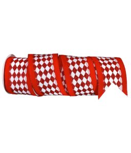 regency international 4" x 10 yards diamond checkered velvet edge wired ribbon red and white