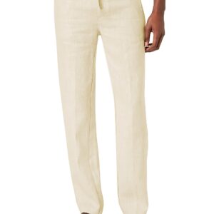 Mens Premium Soft Linen Pants Wrinkle Resistant Flat Front Classic Slacks (Medium, 1bh04_Natural Linen)