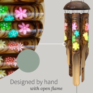 Nalulu Piney Bamboo Wind Chimes - Outdoor Wood Wooden Windchimes, Tropical Design with Coconut Crown, Handcrafted with Calming Deep Tones, Ideal Home Decor or Gift for Any Occasion