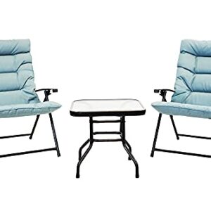 Sun-Ray 213028 Folding Chairs with Cushions and Table, Aqua